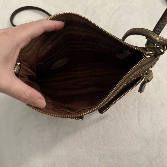 Fossil Erin Small Top Zip Metallic Bronze Rose Gold Crossbody Purse Shoulder Bag - Picture 3 of 10